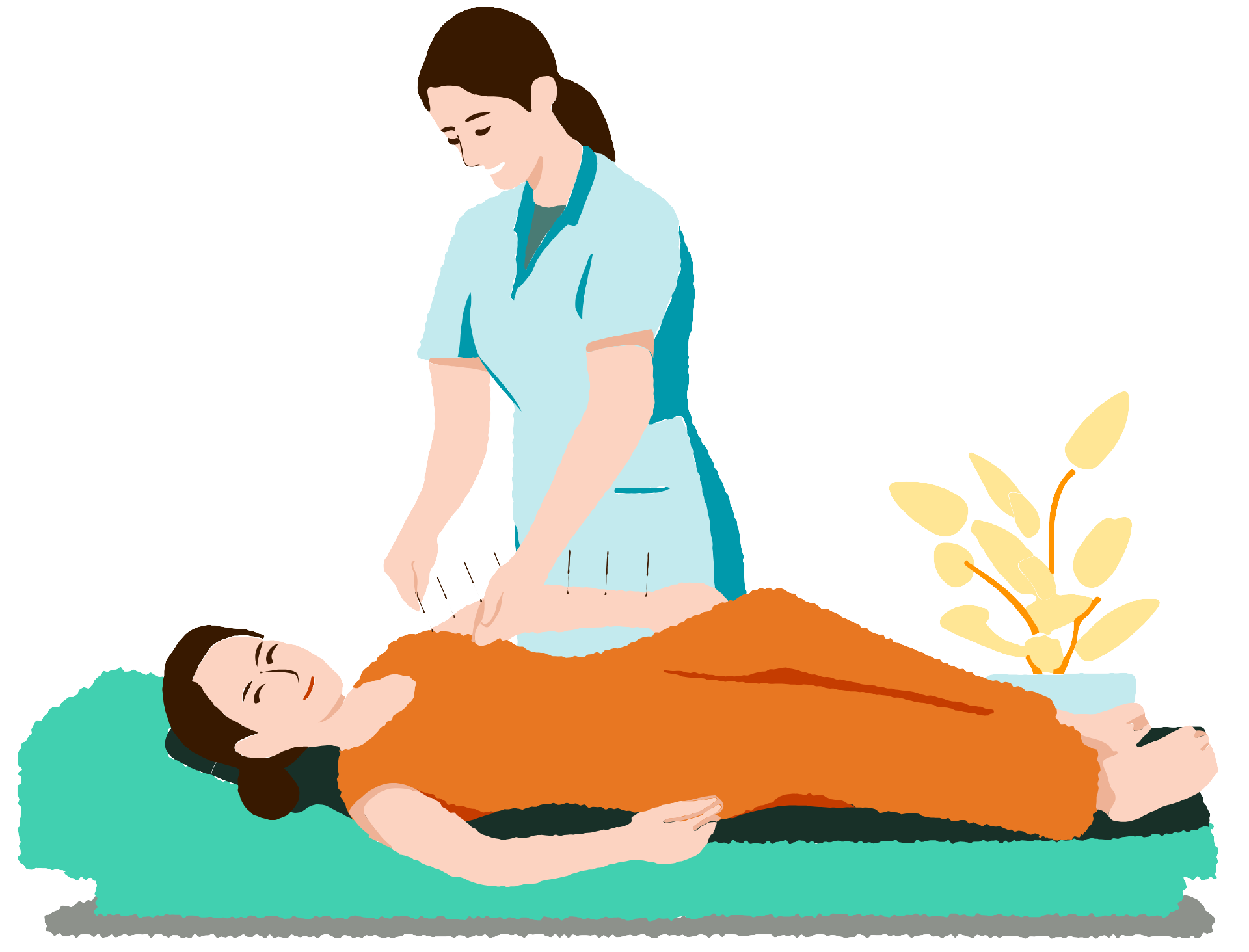 A nurse treating a patient that's lying down
