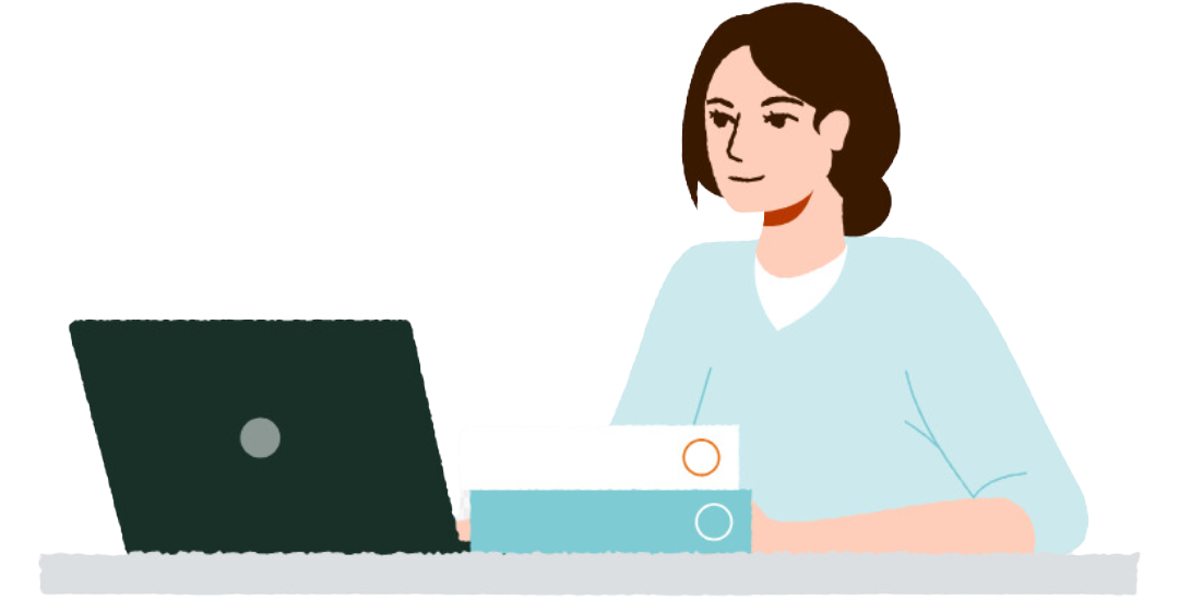 Nurse working at the desk with laptop and files