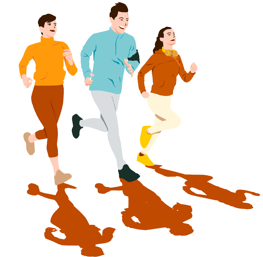 3 friends running together in a park in the morning