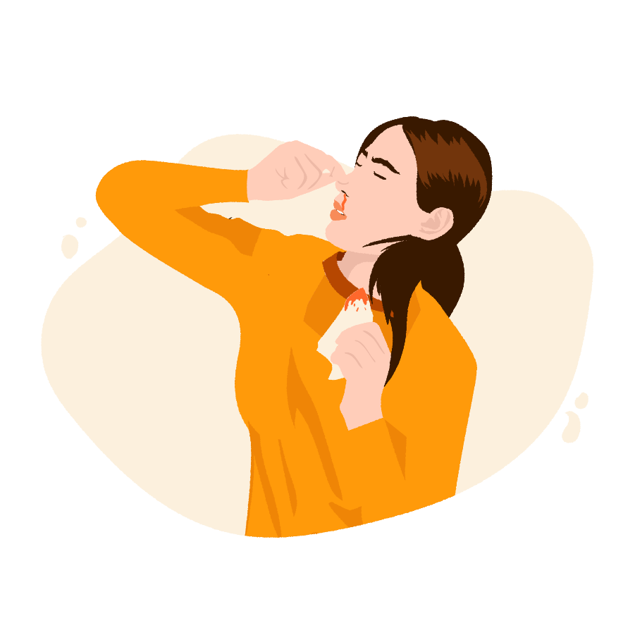 An image of a girl holding her hand up to her nose to stop a nose bleed.