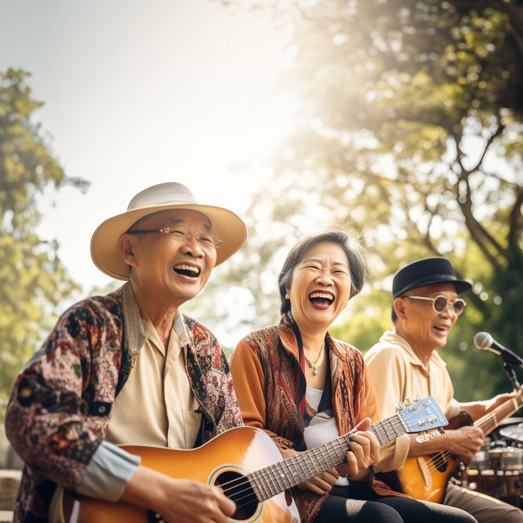 Senior elderly playing music in the park