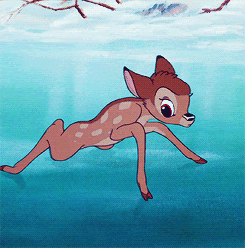 Deer is slipping on ice
