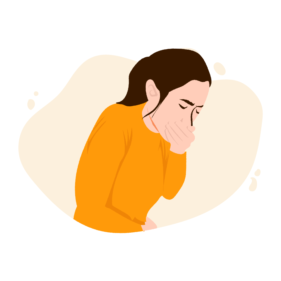 An image of a girl covering her mouth because she’s experiencing nausea.